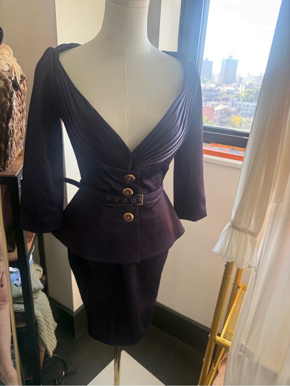 Mandalay Deep Purple Peplum dresd with Belted Waist